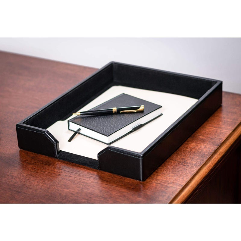 Dacasso Bonded Leather Desktop Tray Luxury Letter Holder & Paper Organizer for Desk, 13.5in x 10.5in x 2.13in, Black - Image 2